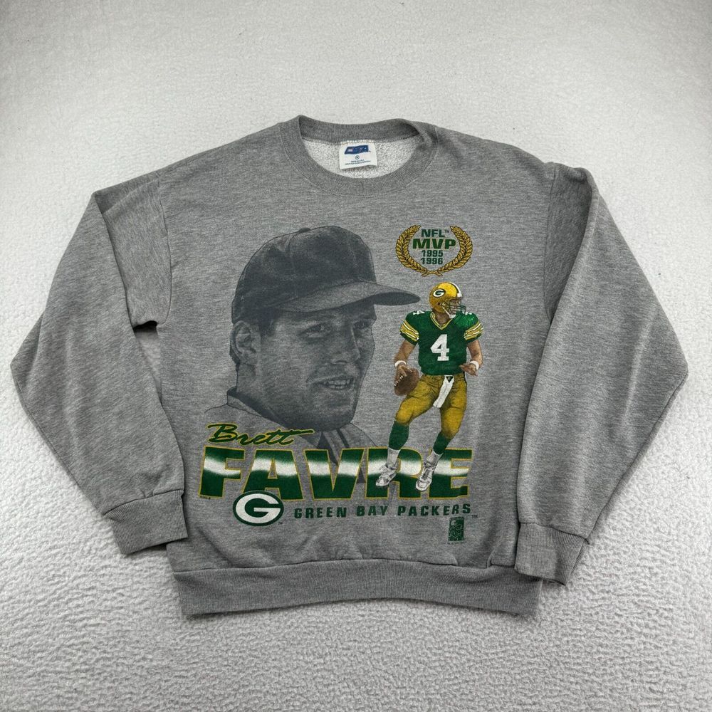 Vintage CSA 1997 Green Bay Packers Brett Farve Sweatshirt Mens Medium Gray USA